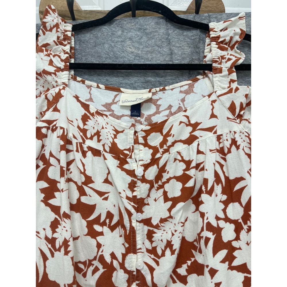 Universal Thread Womens Rust Floral Button Front Ruffle Strap Mini Dress Large - Picture 7 of 7